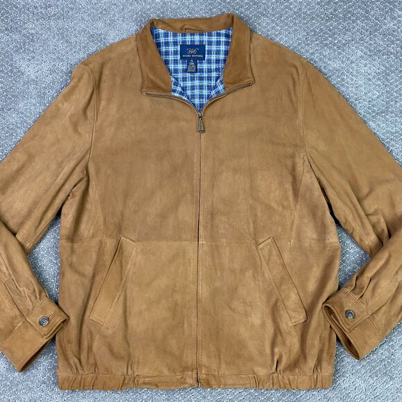 Brooks Brothers 346 Suede Leather Jacket Men's XL Brown Bomber Bi-Swing - Picture 1 of 16